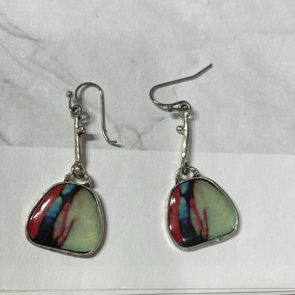 Resin Colorful Silver Dangle Earrings - Picture 10 of 13